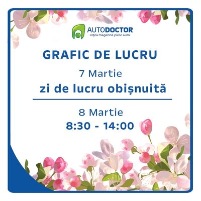 Program de lucru a rețelei de magazine AUTODOCTOR de 8 martie